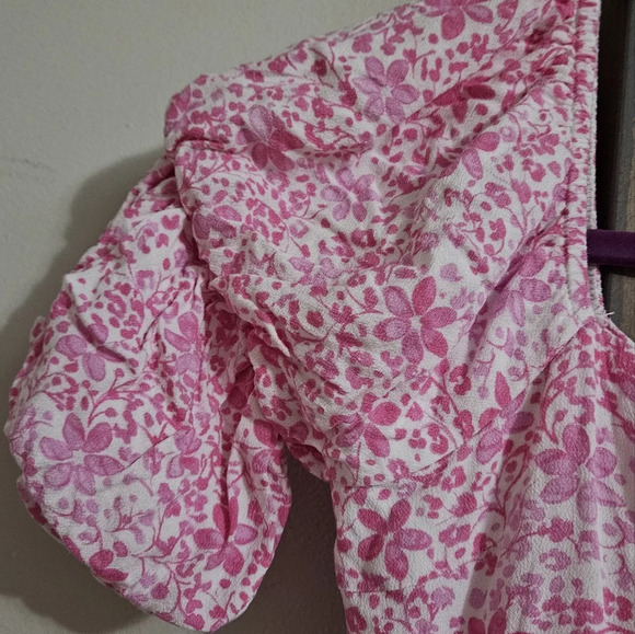 THE IMPECCABLE PIG pink and white floral mini dress. Puff Sleeve. Size small - Picture 8 of 10